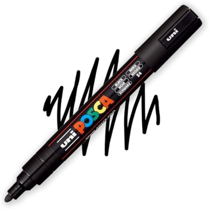 Posca - Water Based Permanent Marker Paint Pen - Multi Surface Use - PC-3M, PC-5M, PC-8K, & PC-17K Set - Black & White - Medium to Broad Pack of 8 Pens