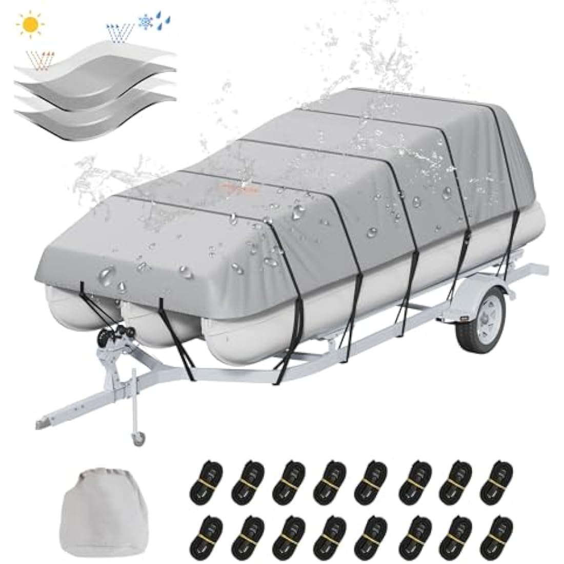 VEVOR Pontoon Boat Cover, 23'-24' Waterproof Trailerable Pontoon Cover, 800D Marine Grade PU Oxford Fabric, with Motor Cover, 16 Windproof Buckle Straps, Fits for 23'-24'L, Beam Width to 102", Grey