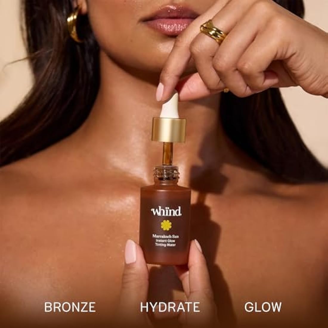 whind Marrakech Sun Tinting Water Self Tanning Drops – Lightweight Liquid Glow Bronzing Drops, Instant Tan Glow Serum for Face with Hyaluronic Acid & Glycerin for a Natural Tan – 30ml