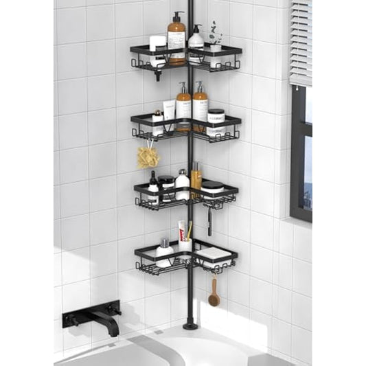 Kegii Telescopic Shower Caddy Corner Shower Shelf Bathroom Corner Storage Black