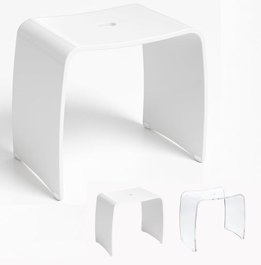 Libaro Meran Acrylic Shower Stool with Handle, Timeless Design, Non-Slip with Rubber Feet (XL white)