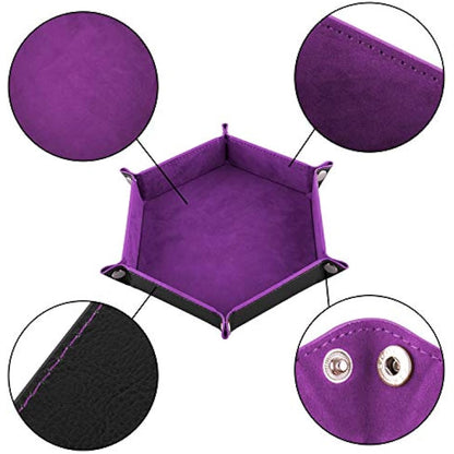 SIQUK 4 Pieces Dice Tray Hexagon Dice Rolling Tray Folding PU Leather Velvet Dice Tray for Dungeons and Dragons RPG DND Dice Game, 4 Colours