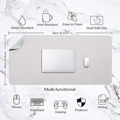 Desk Pad Large, Desk Mat, Extended Mouse Mat, Mouse Pad XXL, Desk Blotter, DOBAOJIA Laptop Pad Writing Pad for Office/Home, Dual-Side Use PU Leather Waterproof 35.4" X 16.9" (Light Gray/Silver)