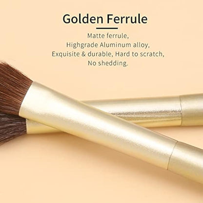 Luxury ENZO KEN Goat Hair Eye Shadow Brush Set: Nose Contour Brushes, Angled Eyeshadow Brush, Professional Makeup Brush Set - Gold, E200