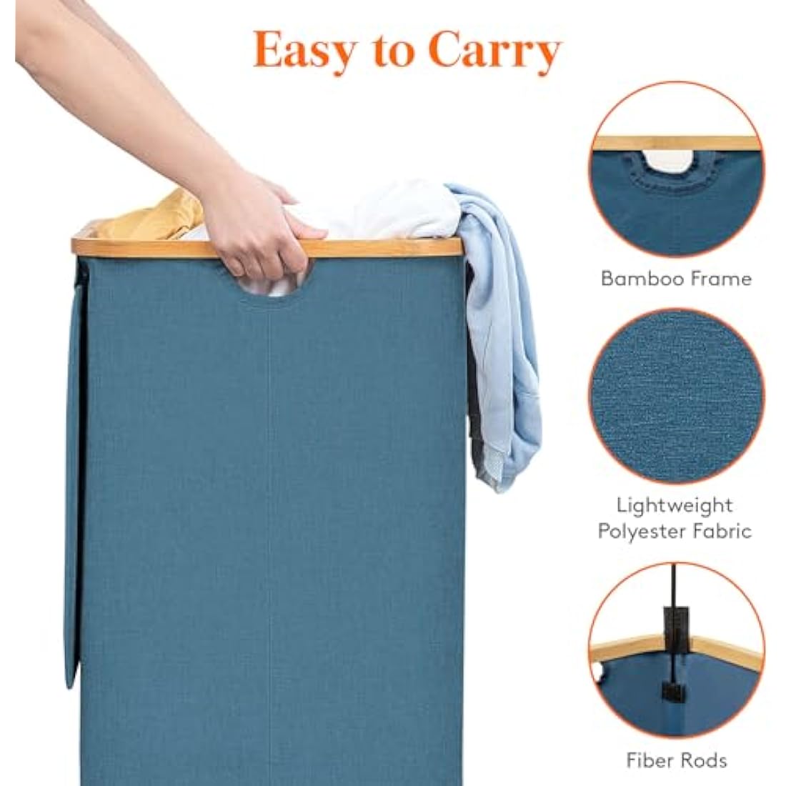 Lifewit 120L Laundry Basket with Lid, Clothes Hampers for Laundry with Bamboo Handles and A Removable Laundry Bag, Large Foldable Laundry Hamper for Bedroom, Bathroom, Dorm, Laundry Room, Dark blue