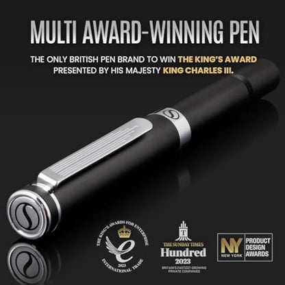 Scriveiner Black Rollerball EDC Luxury Pen, Stunning Pocket Pen with Chrome Finish, Best Writing Gift Set for Men & Women, Incliudes German Schmidt Refill, Great Present Idea for Office or Graduation