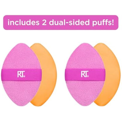 Real Techniques Miracle 2-In-1 Powder Puff, Dual-Sided, Full-Size Makeup Blending Puff, Reversible Elastic Band, Precision Tip Makeup Sponge and Powder Puff, For Liquid, Cream and Powder, 2 Count