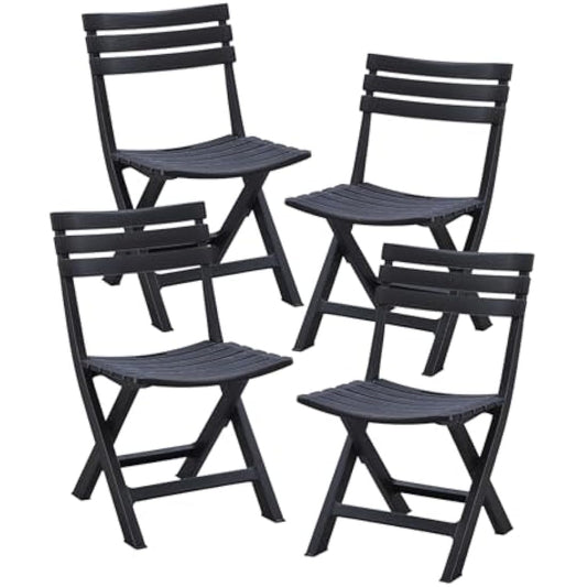 BOOSDEN Folding Plastic Chairs 4 Pack, Foldable Patio Stackable Chairs with Backrest for Outdoor Indoor Camping Picnic Dining Party Wedding Event Black