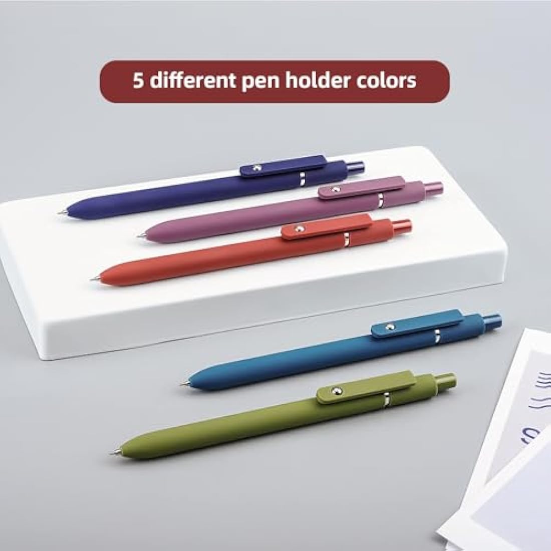 UIXJODO Gel Pens, 5 Pcs 0.5mm Japanese Black Ink Pens Fine Point Smooth Writing Pens with Silicone Grip, High-End Series Metal Clip Retractable Pens (5 Pcs Vintage)