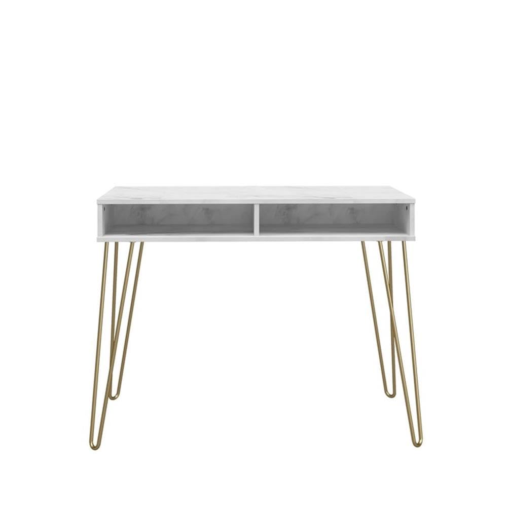 Novogratz Athena Desk with Storage White Marble Look