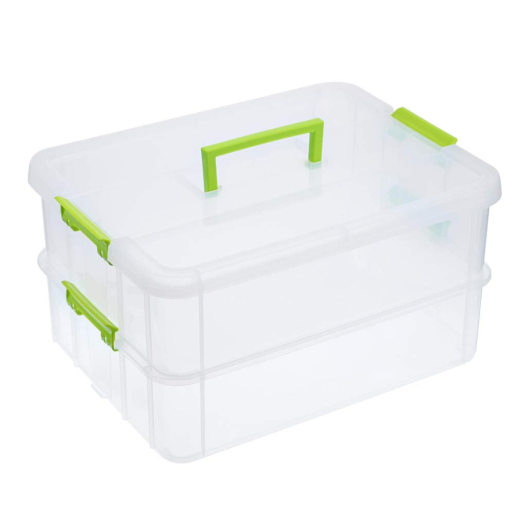 SUMNACON Stackable Storage Box 2 Tier Adjustable Plastic Storage Box with Carrying Handle Transparent Storage Boxes for Toys and Crafts Sewing