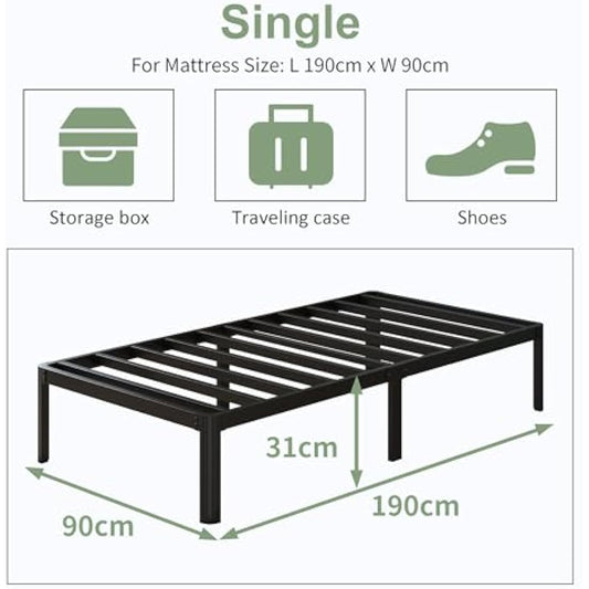 Lutown Teen 3ft Single Bed Frame with Rounded Corner Legs, Heavy Duty White Metal Bed Frame with Steel Slats Support, 30 cm High, Noise Free, Easy Assembly