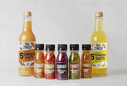 Big Zinger Ginger 6x330ml - 30 shots - Organic plant based shots with 18.4g pressed juice - Natural kick - No added sugar