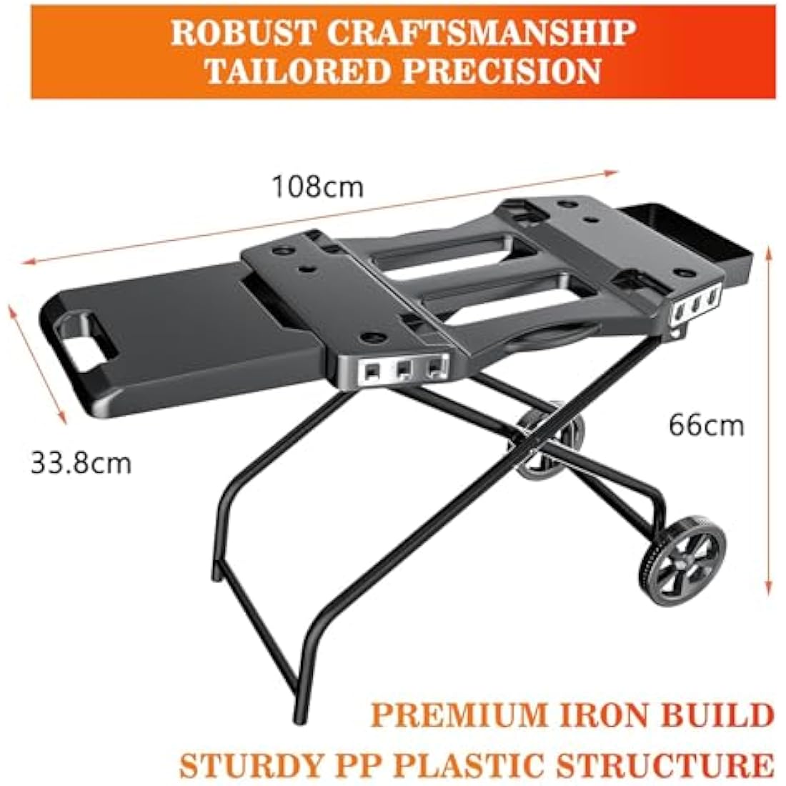 Denmay Portable Barbecue Trolley for Ninja Woodfire OG700 Series, Foldable Outdoor Grill Stand for Ninja OG701, Pit Boss 10697/10724, 57 cm Blackstone, Traeger Ranger, with Table Shelf and Basket