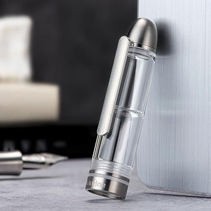 Asvine P36 Titanium Fountain Pen Piston Filling, Bock Fine Nib Clear Transparent Acrylic Smooth Writing Pen Case Set, Torpedo shape