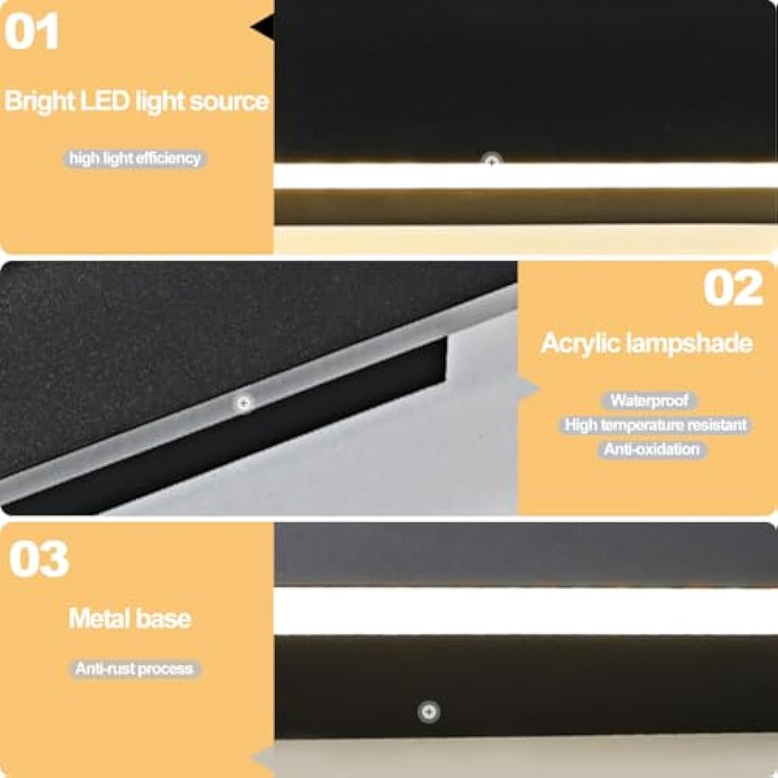 ZTWLEED LED Outdoor Wall Light 25W 115CM Minimalist Metal Wall Lights,Waterproof IP65 Outdoor Lighting Acrylic Lampshade,6000K Cool White,Outdoor Lighting for Patio