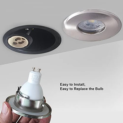 4XSweier 90 Min Fire Rated Downlight,5W 6000K Cool White Waterproof IP65 LED Recessed Ceiling Lights, 230V GU10 Die-Cast Aluminium Spotlight Satin Nickel,(Non-dimmable)