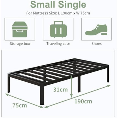 Lutown-Teen Small Single Bed Frame 30 cm High with Rounded Corner Legs, Heavy Duty Metal Small Single Bed Frames 2ft6, Noise Free, Easy Assembly