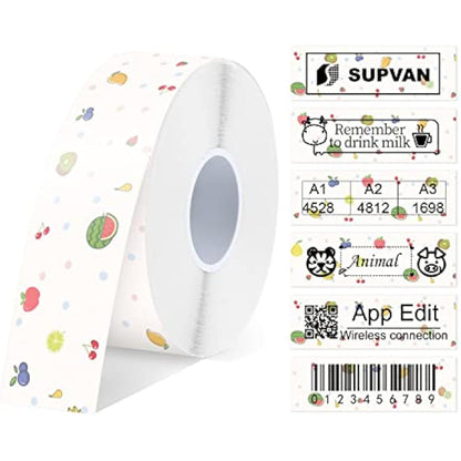SUPVAN E10 & E11 & E16 Label Maker Tape, 15mm × 6m Genuine Continuous Laminated Thermal Label Tape Refill, Waterproof Oilproof Child-Safe Durable Auto Detect Labels, Black on Fruit