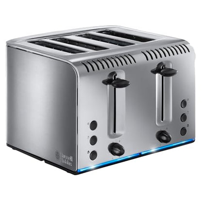 Russell Hobbs 4 Slice Buckingham Toaster with Fast toast technology - (Blue light strip indicates toasting, Independent & Extra wide slots, 2400W,