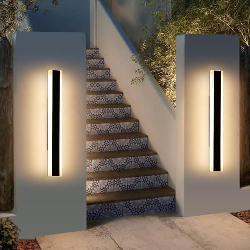Mikeru 60CM Black Wall Lights, 2Pack Modern Acrylic Wall Light 3000K/4500K/6000K 3 Color Change Outdoor Wall Lights Minimalist Outdoor LED Wall Light for Hallway, Porches, Balcony