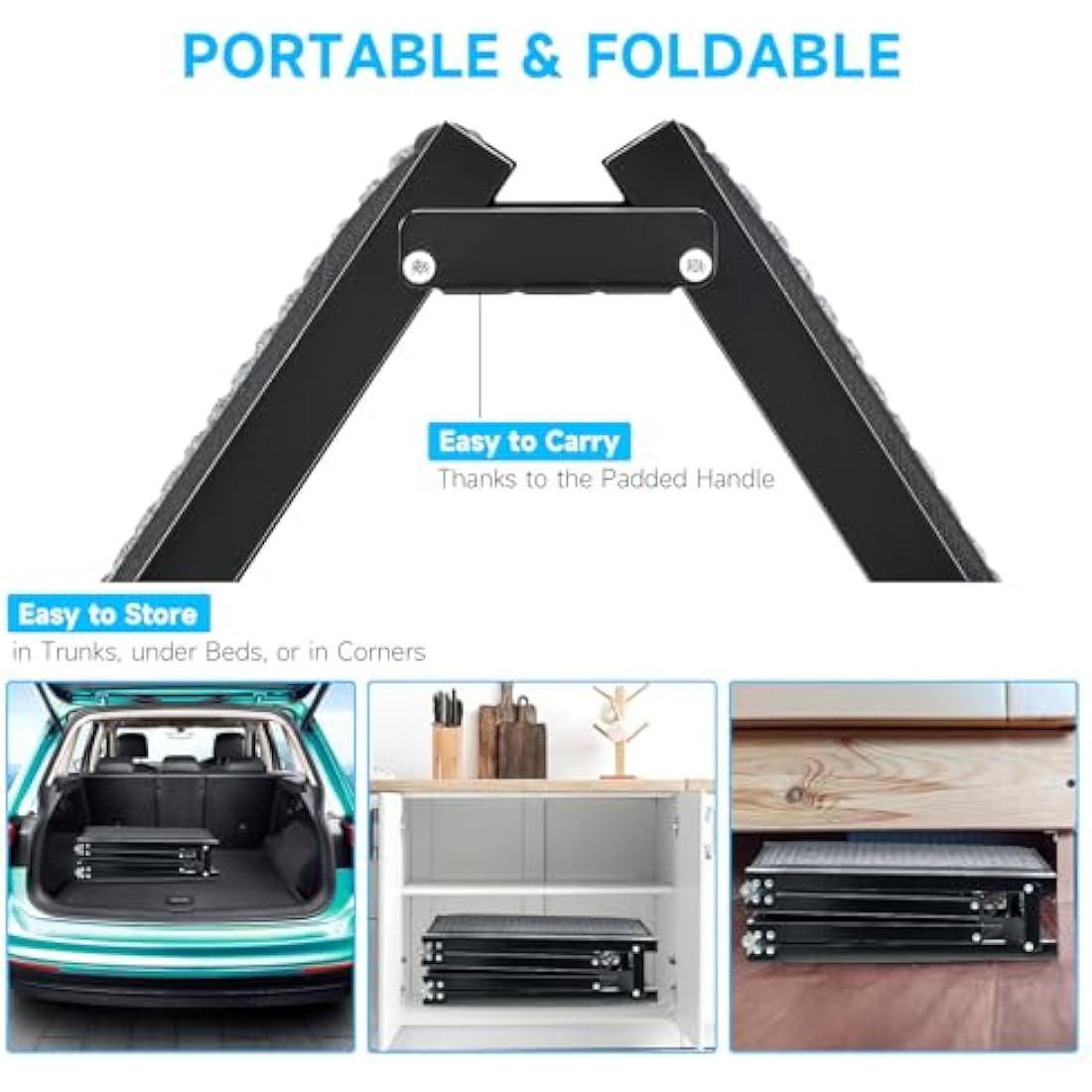 CO-Z Dog Ramp for Car, 160 cm Folding Pet Ramp for Large Dogs up to 90 kg with Non-Slip Rug Surface, Portable Dog Pet Stairs for Car SUV Truck Bed Sofa, Indoor and Outdoor Use