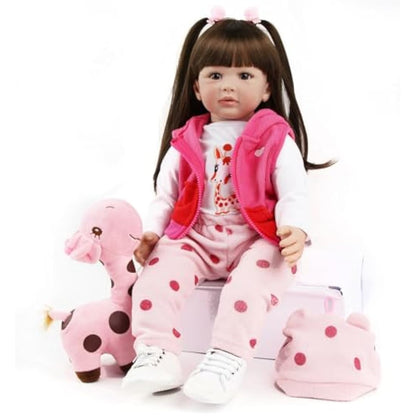 ZIYIUI 24 inches 60 cm Reborn Baby Dolls Soft Silicone Vinyl Realistic Reborn Dolls Girl Lifelike Reborn Dolls Handmade Newborn Reborn Toddler Dolls Black long hair Asian girl Xmas Gifts(24 inches)