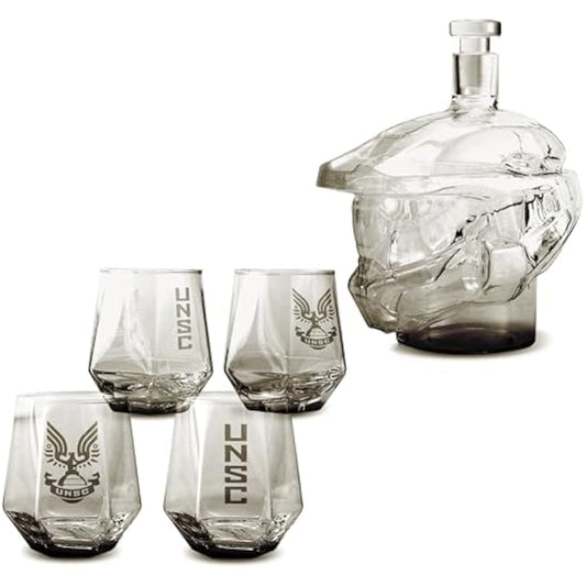 The Source Wholesale Halo Master Chief Glass Decanter and 4 Tumbler Glasses Collectable Drinking Set