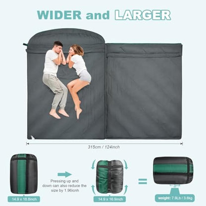 Mcota Double Sleeping Bag, 2 Person Queen Size Sleeping Bag for Adults Couples Family Camping Backpacking, XL Waterproof Lightweight for Cold Weather & Warm