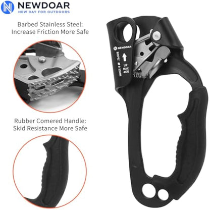 NewDoar UIAA & CE Certified Hand Ascender Rock Climbing Tree Arborist Rappelling Gear Equipment Rope Clamp for 8~13MM Rope