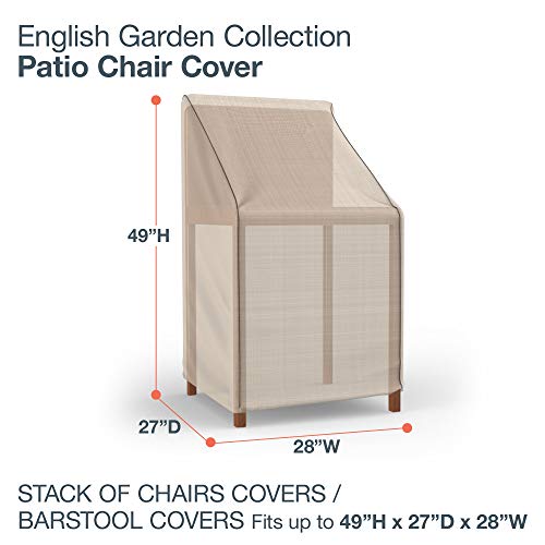 Budge P1A01PM1-2PK English Garden Patio Stack of Chairs Barstool Cover (2 Pack) Heavy Duty and Waterproof, Chairs Chair (2-Pack), Tan Tweed