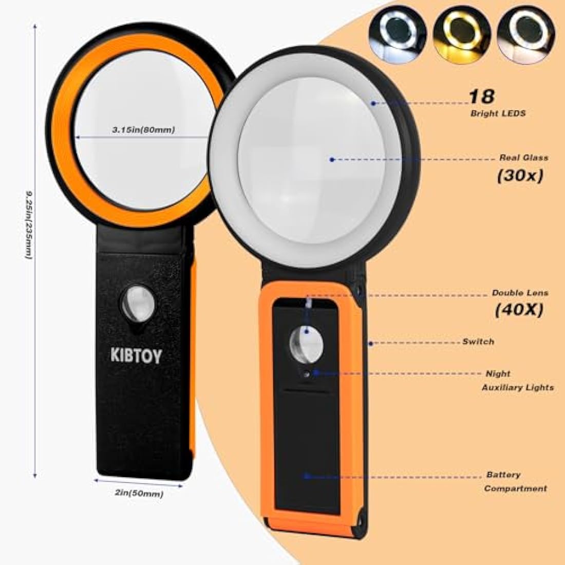 30X 40X Magnifying Glass with Light and Stand, Folding Handheld Magnifying Glass 18 LED Illuminated Lighted Magnifier for Macular Degeneration, Seniors Reading, Close Work, Coins, Jewelry (Black-o)