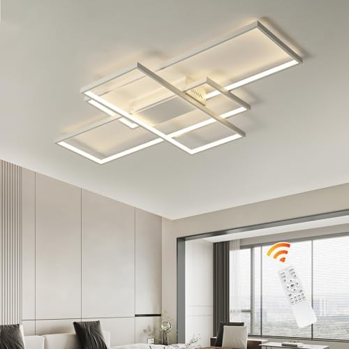 JIINOO Ceiling Light Dimmable LED Chandelier with Remote Control,Modern 50W 3-Layer Square Ceiling Lamp Acrylic Flush Mount Ceiling Lights Fixtures for Bedroom Dining Living Room Kitchen Office