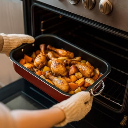 Menax - Non Stick Deep Roasting Oven Baking Tins Trays - Roasting Pan - 3 Piece Set
