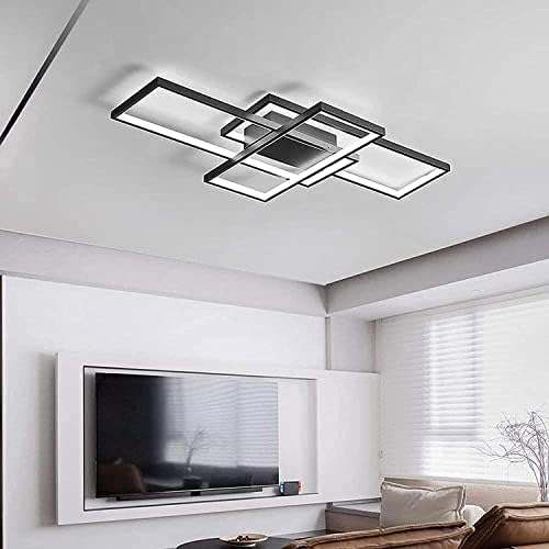 ASDMD LED Ceiling Light, 50W Modern Dimmable Ceiling Lighting, Square Ceiling Lamp with Remote Control for Living Room Dining Room Bedroom, 2700-6500K Close to Ceiling Light Fixture (Black, 90CM)