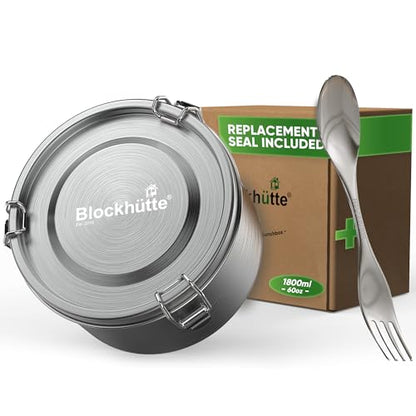 Blockhtte Stainless Steel Lunch Box, Round I 1800ml with Spork I Tiffin, Stainless Steel Food Containers Leakproof  Bento Metal Lunch Box for Adults
