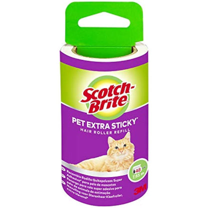 Scotch-Brite Pet Extra Sticky Lint Roller Refill, 48 sheets - Designed for Pet Hair, Easy Tear Sheets, Safe on Fabrics, Black, White