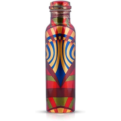 Craft Trade Printed Pure Copper Bottle with Lid and Carry Bag for Drinking Water BPA Free Leak Proof Boosts Immunity, Supports Digestive & Ayurveda Inspired 34oz - 1 Litre