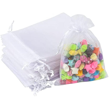 G2PLUS White Organza Gift Pouches, 10x15 CM Medium Organza Favour Bags, 100 PCS Wedding Jewelry Bags, Clear Mesh Pouches Perfect for Wedding, Christmas, Birthday, Anniversary