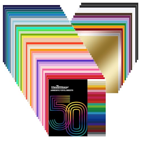 TECKWRAP 50 Pack 12" x 12" Permanent Adhesive Vinyl Sheets 48 Assorted Colors (Glossy & Matte) with 2 Transfer Tape for DIY Crafting, Decor Sticker Compatible with Cutting Machines
