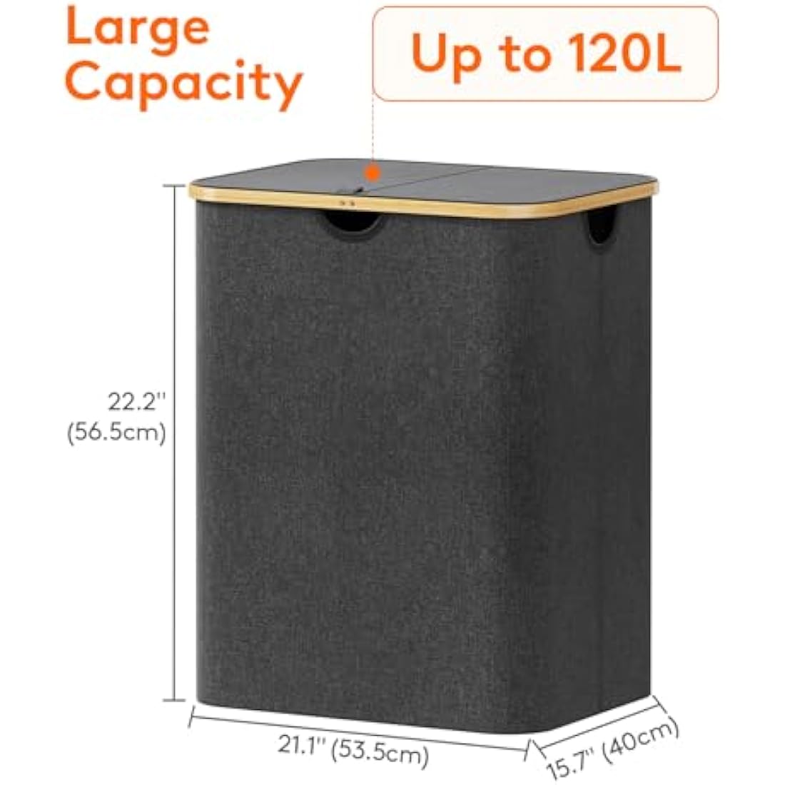 Lifewit 120L Laundry Basket with Lid, Clothes Hampers for Laundry with Bamboo Handles and A Removable Laundry Bag, Large Foldable Laundry Hamper for Bedroom, Bathroom, Dorm, Laundry Room, Dark Gray