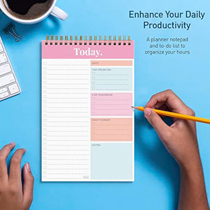 S&O Daily Planner Notepad for Productivity - 52 Page Routine Journal- Undated Writing pad and Organizer – Everyday To-Do List Action list - Coiled Regular Task Checklist- PINK