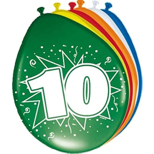 Folat 08210 10th Birthday Balloons 30cm - 8 pieces, Multi Colors, 10
