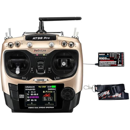 Radiolink AT9S Pro 10/12 Channels 2.4GHz RC Radio Transmitter and R9DS Receiver Kit 3400M Remote RC Plane Controller Long Range for FPV Racing Drone Quad Airplane Helicopter and More (Mode2 Left Hand)