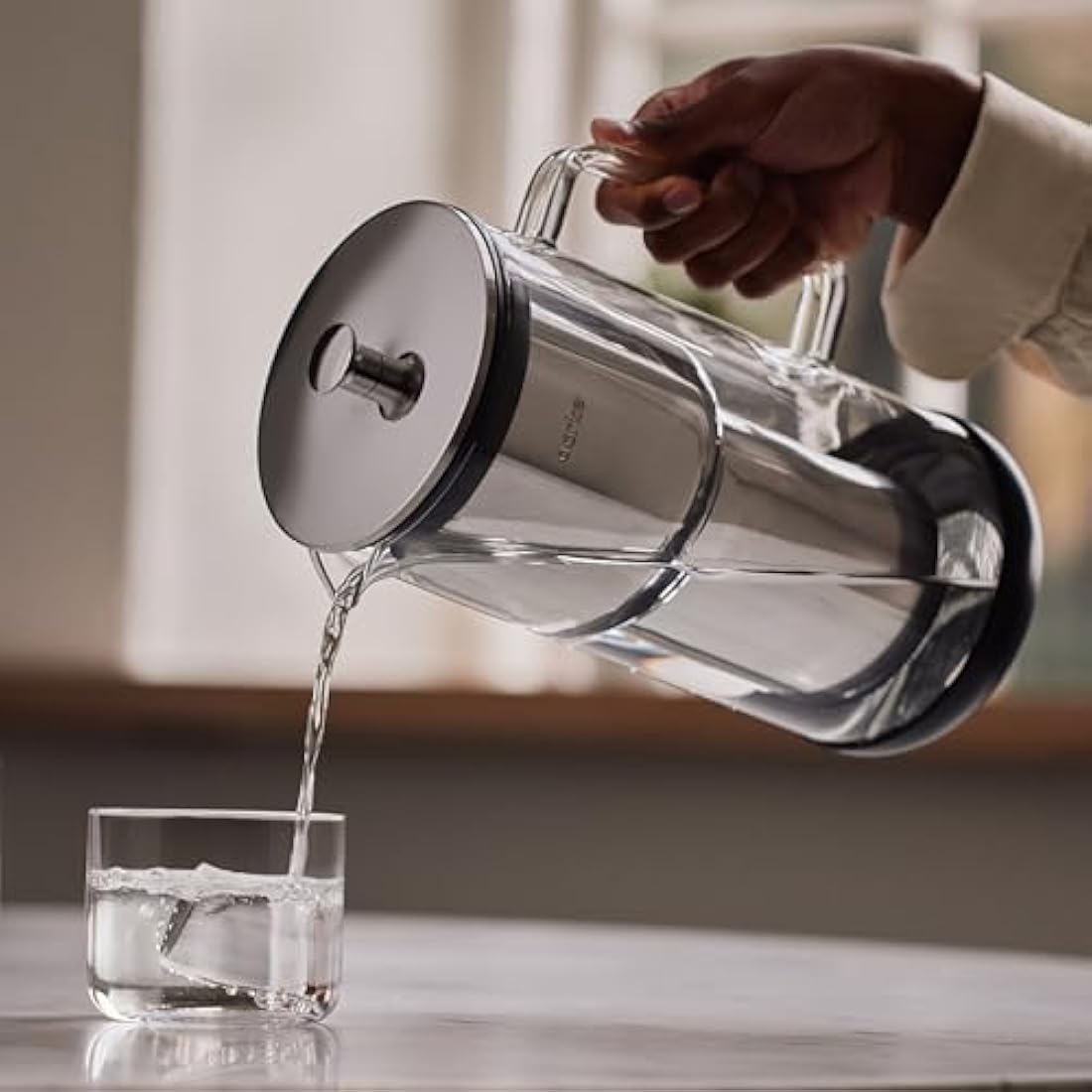 Aarke Purifier Water Filter Jug 1.2L/5 cups Glass & Stainless Steel – Includes Pure Filter Refill Bag