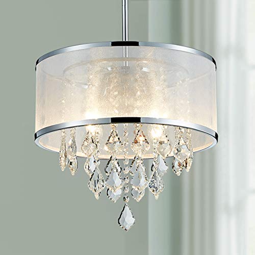 BESTIER Modern Pendant Crystal Drum Chandelier Lighting Ceiling Light Fixture Lamp Dining Room Bathroom Bedroom Livingroom 4 E14 Bulbs Required D40cm