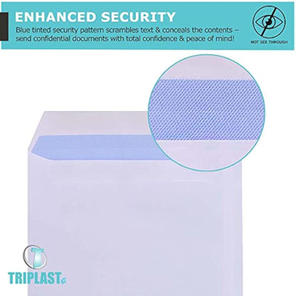 Triplast 50 x C4 White Self Seal Security Envelopes (Size: 324x229mm) | Fully Opaque, Self Sealing & Printer Safe Mailing Paper Envelopes | Ideal for Everyday Home, Office & Commercial Use