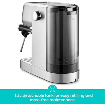 CASABREWS 3700 Essential Espresso Machine 20 Bar, Stainless Steel Cappuccino & Latte Machine with Steam Frother for Home, 1.3L Water Tank, Silver