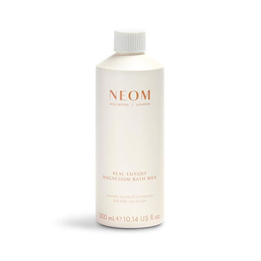 NEOM Real Luxury Magnesium Bath Milk, 300ml I 100% Natural Lavender, Jasmine and Sandalwood I Milky Texture I Relaxing I Soothing I Relieve Sore and