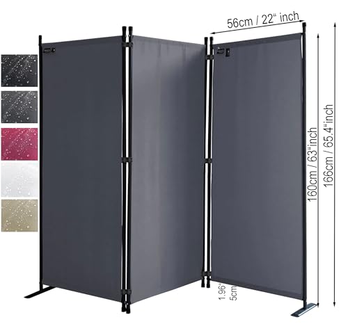 QUICK STAR Paravent 170 x 165 cm Fabric Room Devider Garden 3-Part Patrition Wall Foldable Balcony Privacy Screen Ruby Red